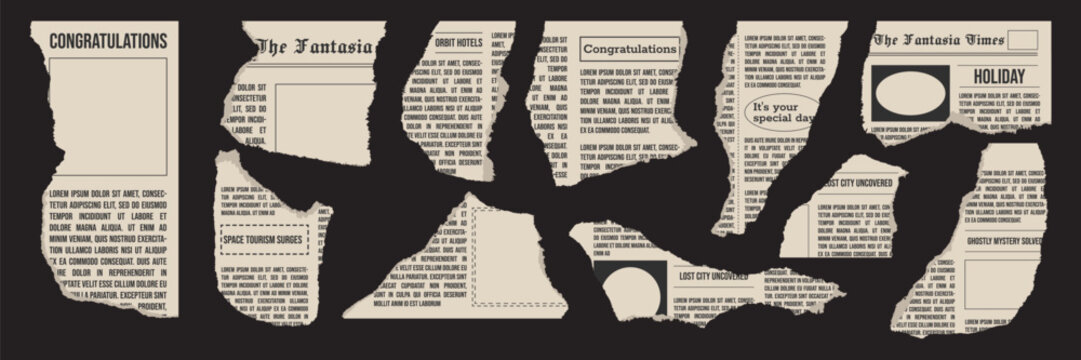 Old Newspaper Clipping Set. Vintage pieces with jagged edges in a grunge style. Trendy torn paper elements for typography artworks or collage. Vector illustration.