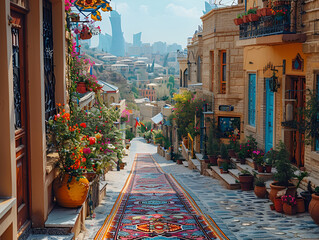 Exploring the Charming Old Town of Tbilisi Georgia,Tourist man and daughter walking back down old the Old streets 
