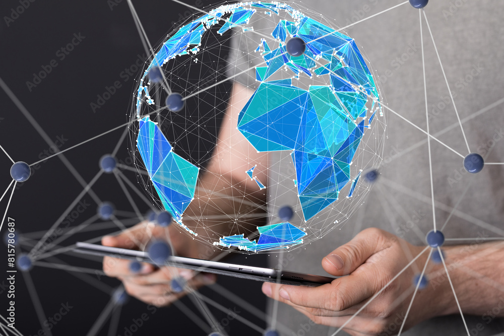 Leinwandbilder Global network. Blockchain. 3D illustration. Neural networks and artificial intelligence. Abstract