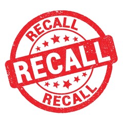 RECALL text written on red stamp sign.