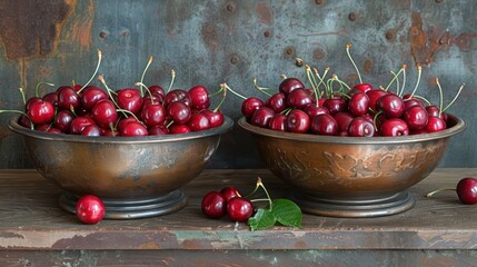 Harvest of ripe sweet cherries. Generative AI