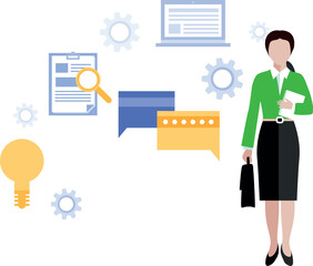 The girl is standing with a briefcase.