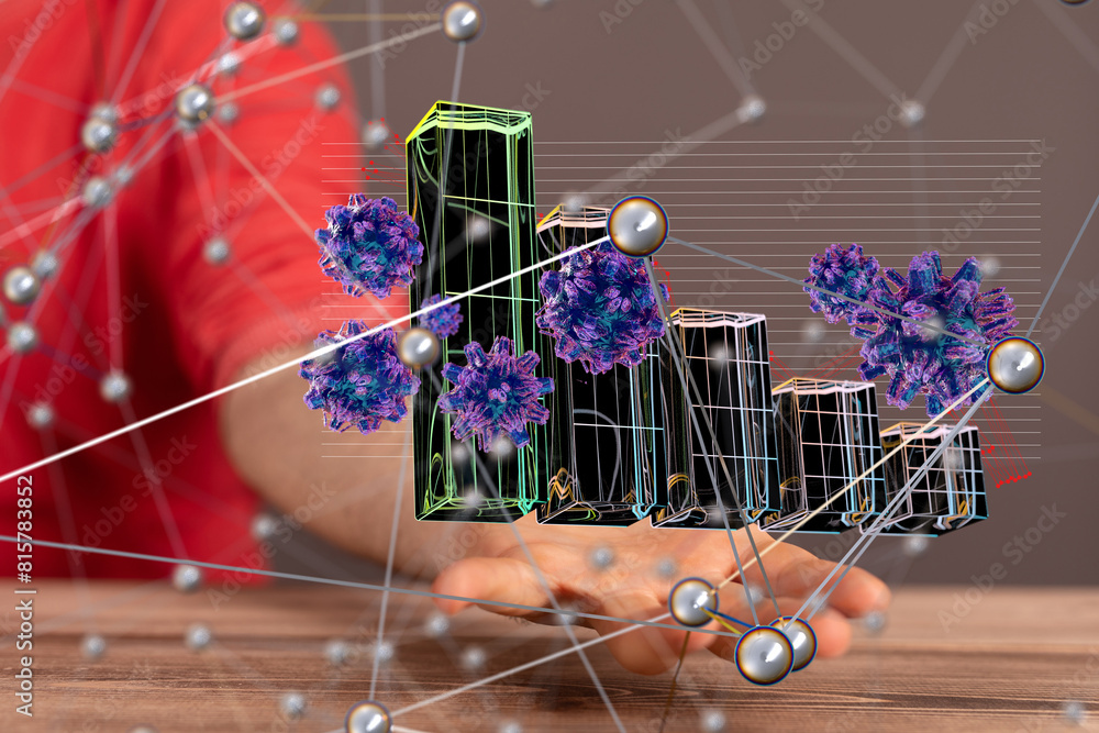 Poster virus connecting lines and dots.big data visualization