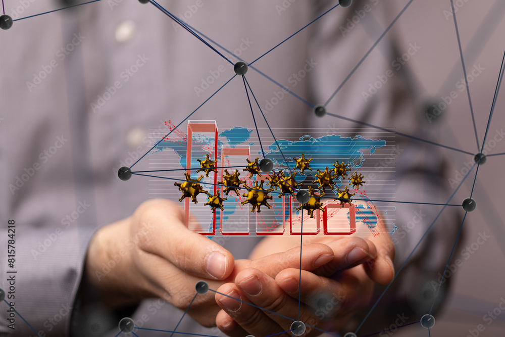 Poster virus connecting lines and dots.big data visualization