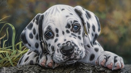 Cute Dalmatian Puppy with a blurry background. AI Generative