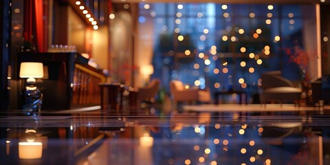 blur hotel lobby scenery background with bokeh light, Generative Ai