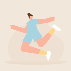 Vector flat illustration. Abstract human concept. A person who feels joy from new achievements. Suitable for social networks, screensavers and as a template.