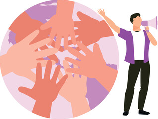 A boy is speaking into a megaphone.