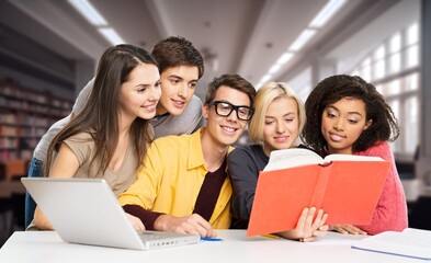 Group of Multiethnic happy Students Research in University