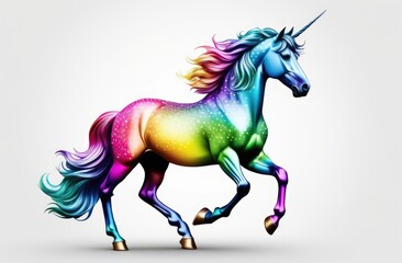Realistic rainbow unicorn isolated on white background