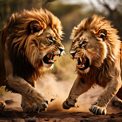 fight between lions, lions crying 