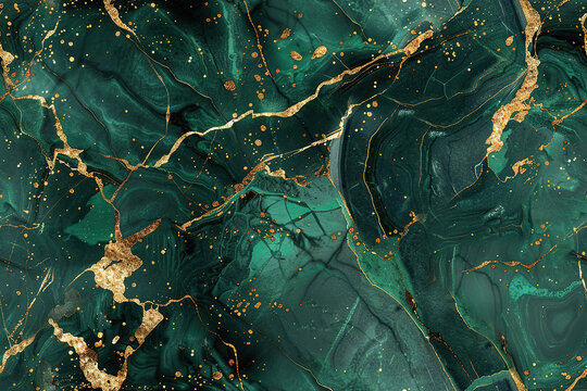 Emerald green marble wallpaper with gold flecks, seamless pattern