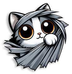 Obraz premium Cute Kitten cat Peeking From Torned Cloth, A background-less sticker.