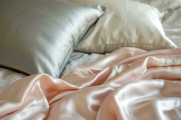 Silky Bedding white silk. Cloth satin. Generate Ai