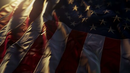 American Flag in the rays of the setting sun. 3d rendering