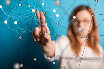 Global network. Blockchain. 3D illustration. Neural networks and artificial intelligence. Abstract