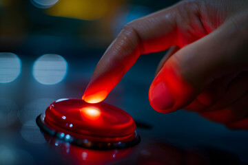 Finger pressing a big red button