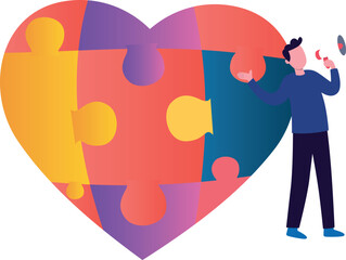 The boy is making an announcement for autism awareness.