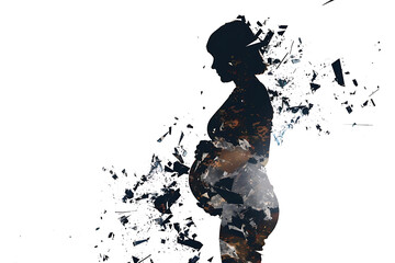 Abstract portrayal of a pregnant woman's silhouette fragmented into captivating forms, embodying motherhood's multifaceted beauty