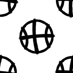 Seamless pattern of sprayed basketball icon with overspray in black over white. Vector illustration