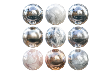 Set of metallic marbles metallic marble isolated on transparent background