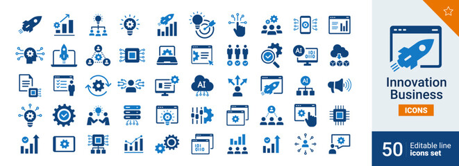 Innovation Basic icons Pixel perfect. Setup, computer, team,...	
