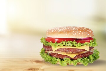 Cheese burger with fresh bun and meat, food