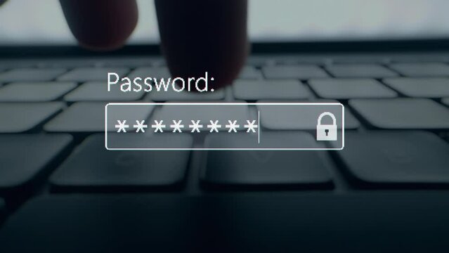 A user enter a password to website form box in internet browser by keyboard. Hacker hacking a personal banking account password on a computer screen. Typing password on login page. Entry pin code