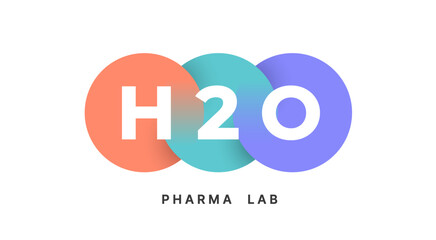 Logo, sign, circle. Abstract logo symbol with three gradient circle. Emblem business company, two circle, letter text Pharma. Logo template, three merged circle, sign brand. Vector Illustration