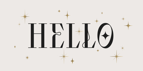 Hello. Lettering Hello, Hi, banner, poster, vintage graphic. Greeting card calligraphy lettering hello. Poster, banner, sticker concept with text message hi, hi there. Vector Illustration © foxysgraphic