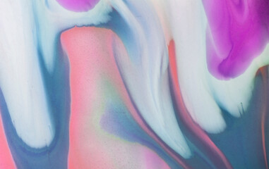 Swirls of vibrant blue, pink, and white merge fluidly, resembling an abstract.