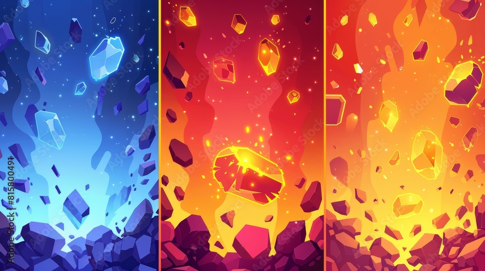 Poster template set of abstract horizontal banners with hexagonal colors