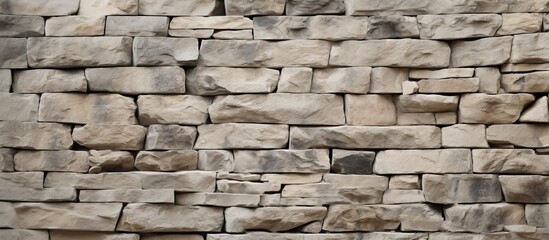 Obraz premium Rocky wall construction background texture Ancient weathered stone surface with a blend of gray and beige tones Sturdy and rough this solid stonewall created with cement offers a blank masonry as a b