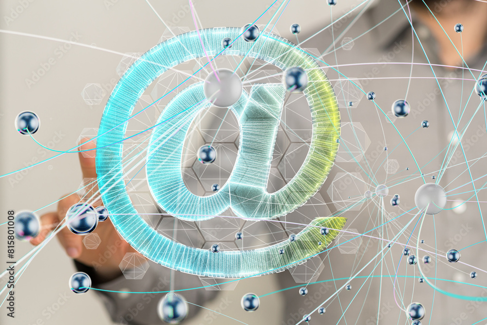 Poster Neural network 3D illustration. Big data and cybersecurity