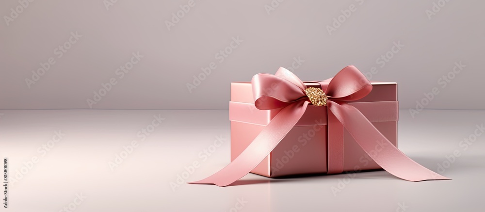 Poster a pink gift box with a ribbon bow is open on a gray background creating a visually appealing copy sp