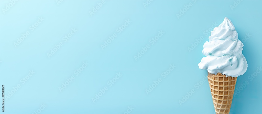 Aufkleber blue background with copy space image of ice cream with a waffle