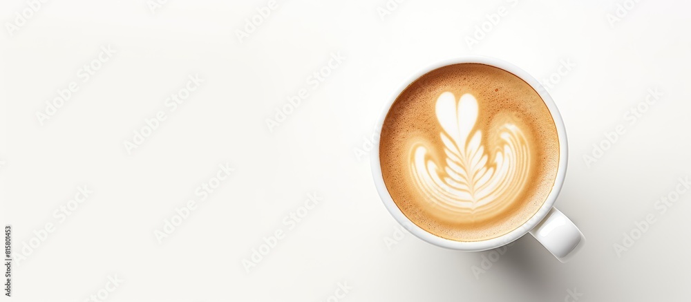 Poster a captivating copy space image showcasing latte art viewed from above against a clean white backgrou