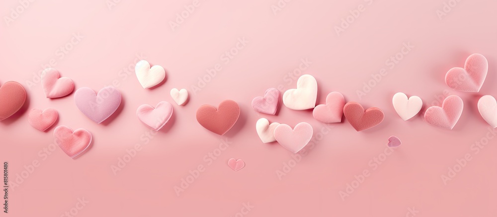 Poster a cheerful valentine s day theme with heart shapes scattered across a soft pink background it embodi