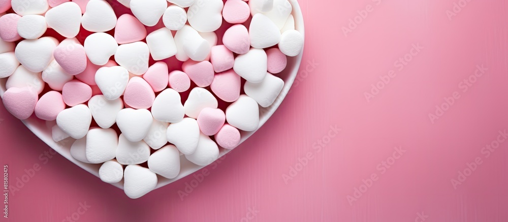 Poster valentine s day themed heart shaped marshmallows on a background creating a copy space image