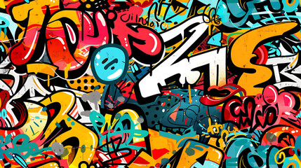 Obraz premium graffiti on wall - Cartoon style, multi color, colorful - Bold and vibrant graffiti doodles with expressive lines and vibrant colors - Seamless tile. Endless and repeat print.