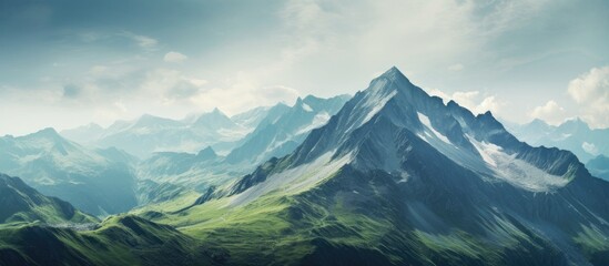 Dramatic skies and high peaks create a vast mountain scene with an incredible copy space image