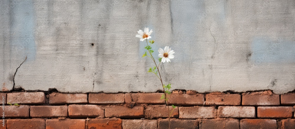 Aufkleber a copy space image featuring a brick wall as a background adorned with a small dried flower leaving 
