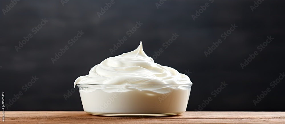 Poster a delicious copy space image featuring a composition of sour cream placed on a table
