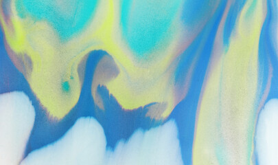 Swirls of vibrant blue, pink, and white merge fluidly, resembling an abstract.