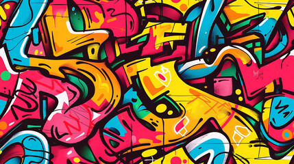 graffiti on wall - Cartoon style, multi color, colorful - Bold and vibrant graffiti doodles with expressive lines and vibrant colors - Seamless tile. Endless and repeat print.