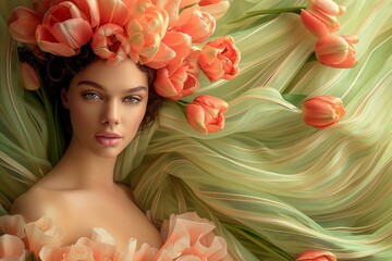 Surrounded by the beauty of flowers, an elegant girl in an exquisite dress is gorgeous and chicSurrounded by the beauty of flowers, an elegant girl in an exquisite dress is gorgeous and chic