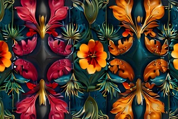style Exotic floral pattern wallpaper texture. Generative AI 