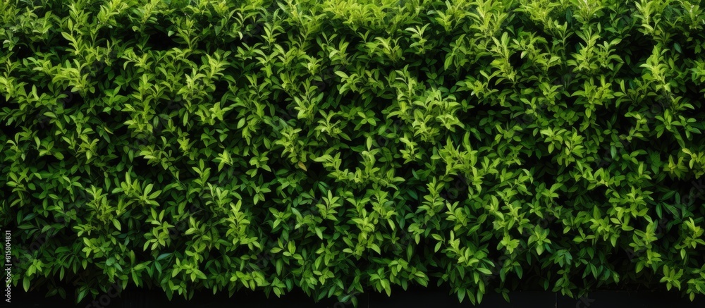Poster copy space image of a meticulously sculpted evergreen hedge that serves as a delightful background f