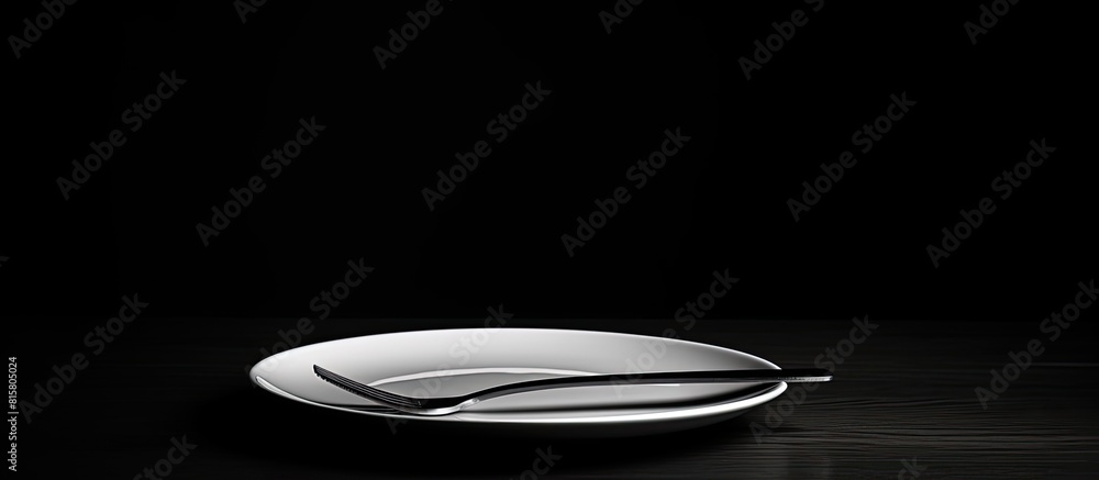 Poster the black and white plate with a fork on it perfect for adding copy space to your images