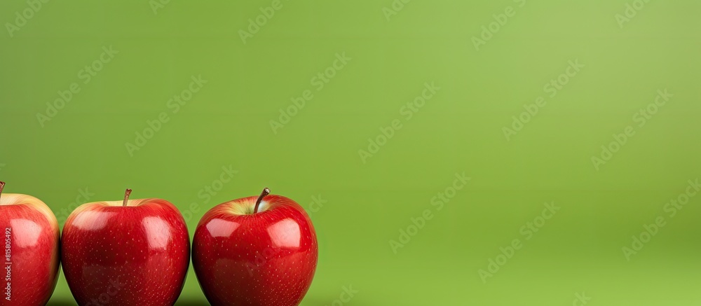 Poster Minimal style concept with red and green apples showcased against a red background providing ample copy space for creative use